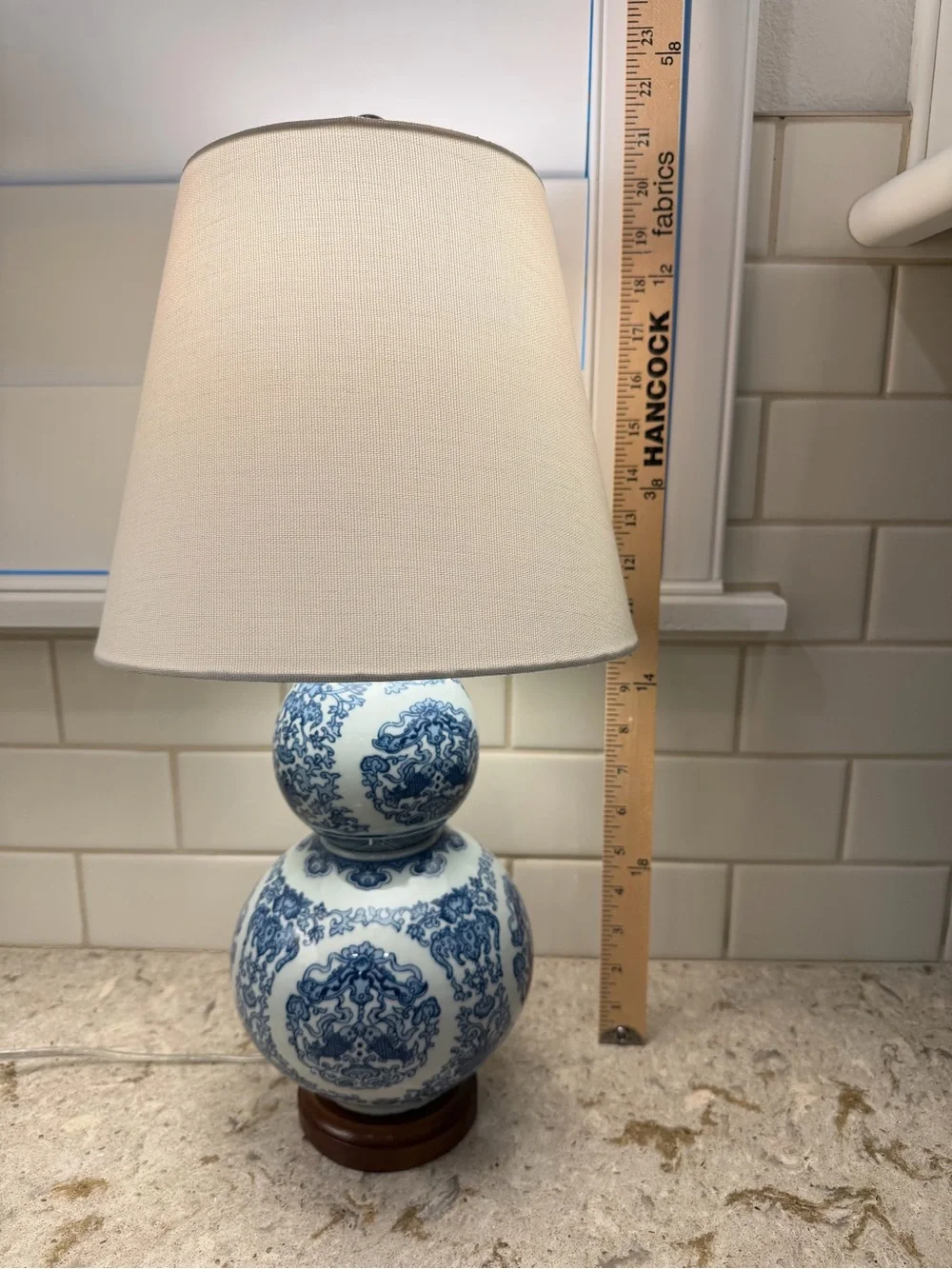 Ralph Lauren Home Blue & White Porcelain Double Gourd Table Lamps. Pair.